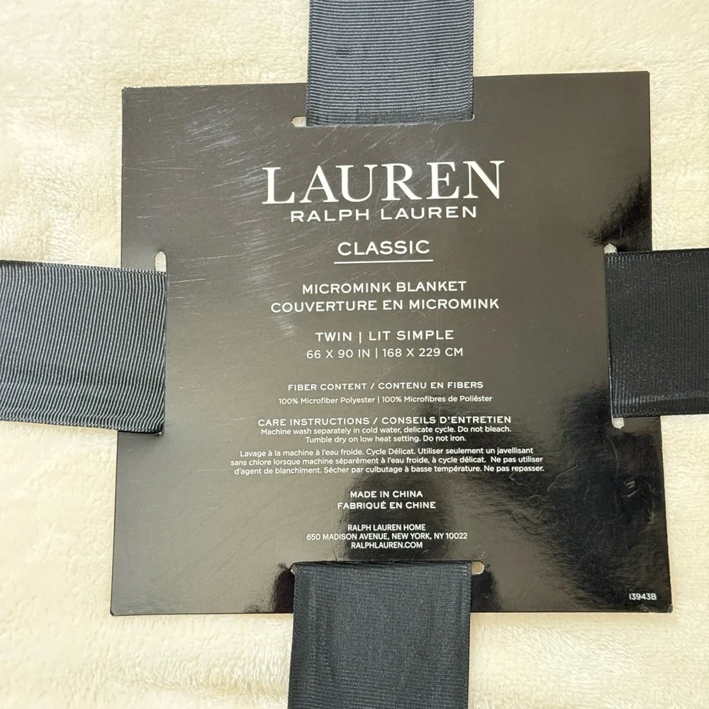 Ralph Lauren Classic Cream TWIN Micromink Blanket 90